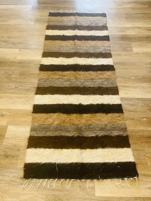 Antique Turkish Tulu Tribal rug: Title:Antique Turkish Tulu Tribal rug Description:Cute antique Turkish Tulu rug from central Turkey, size 2 ft. 6 inches by 6 ft. 8 inches, circa 1940 in excellent condition with shaggy wool