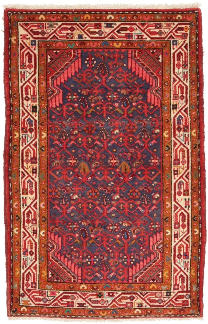 Vintage Purple Tribal 2'9X4'3 Tajabad Persian Rug: Title: Vintage Purple Tribal 2'9X4'3 Tajabad Persian Rug Description:Handmade vintage 2'9X4'3 purple Persian rug made with vegetable dyes (fine wool pile and cotton foundation), exceptional knot