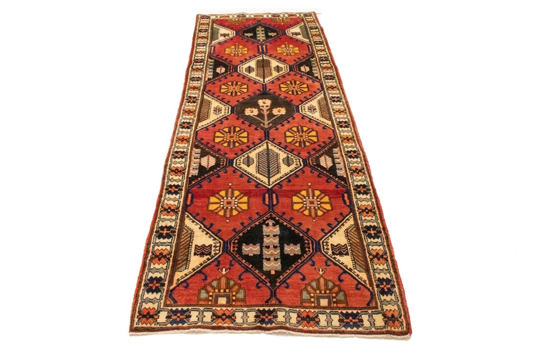 Vintage Rusty Red Floral 3'5X10'3 Bakhtiari Persian Runner Rug - 16