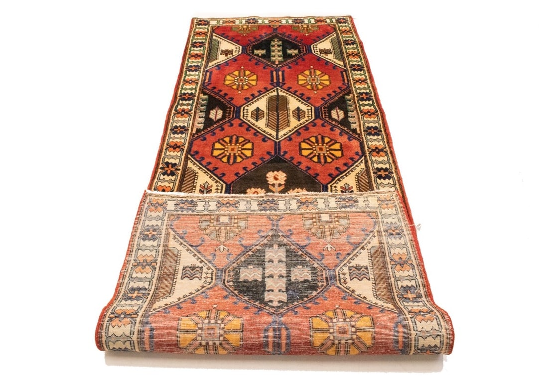 Vintage Rusty Red Floral 3'5X10'3 Bakhtiari Persian Runner Rug - 17