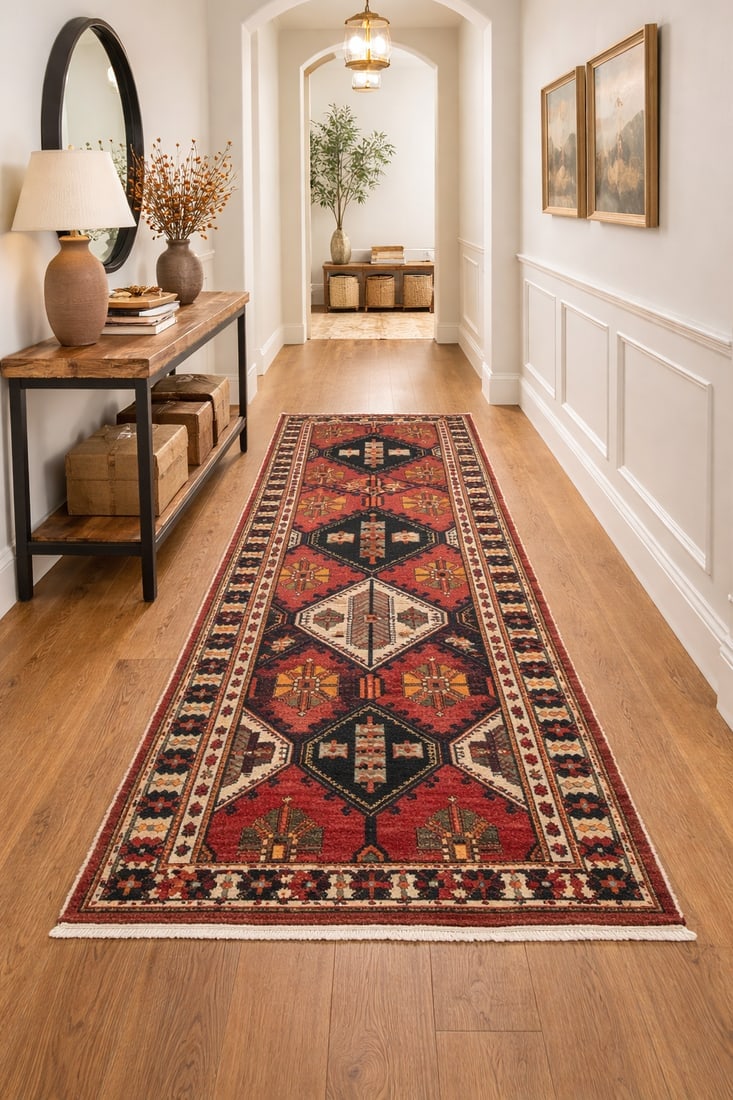 Vintage Rusty Red Floral 3'5X10'3 Bakhtiari Persian Runner Rug - 2