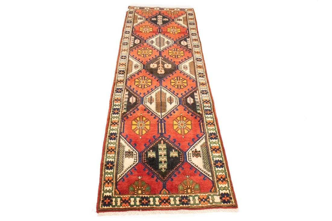 Vintage Rusty Red Floral 3'5X10'3 Bakhtiari Persian Runner Rug - 3