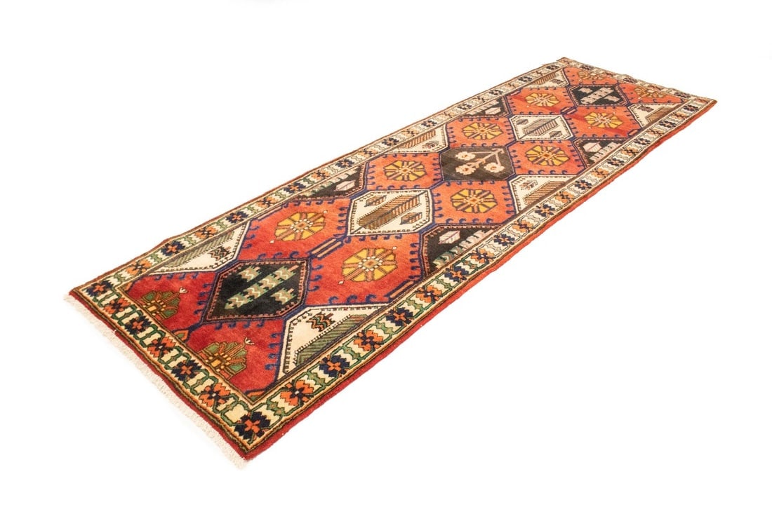 Vintage Rusty Red Floral 3'5X10'3 Bakhtiari Persian Runner Rug - 4