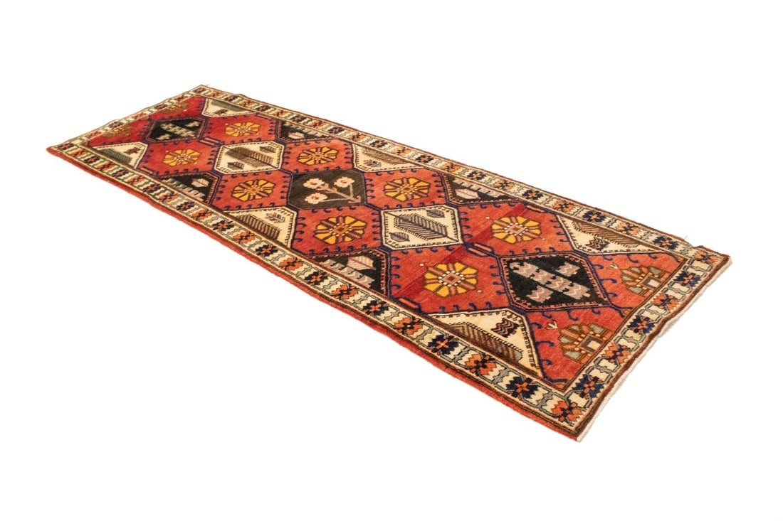 Vintage Rusty Red Floral 3'5X10'3 Bakhtiari Persian Runner Rug - 5