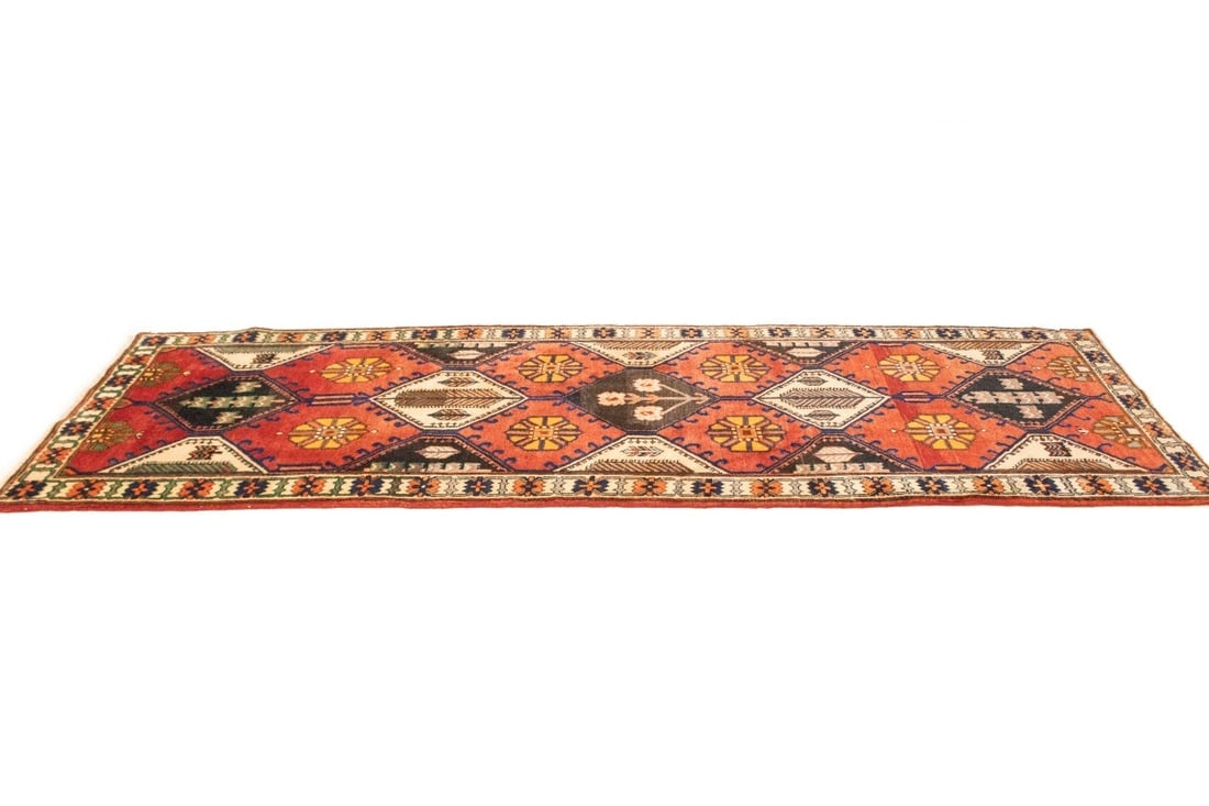 Vintage Rusty Red Floral 3'5X10'3 Bakhtiari Persian Runner Rug - 6