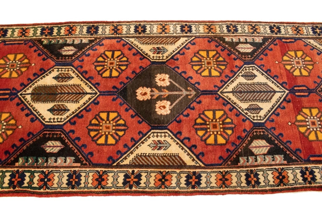 Vintage Rusty Red Floral 3'5X10'3 Bakhtiari Persian Runner Rug - 7