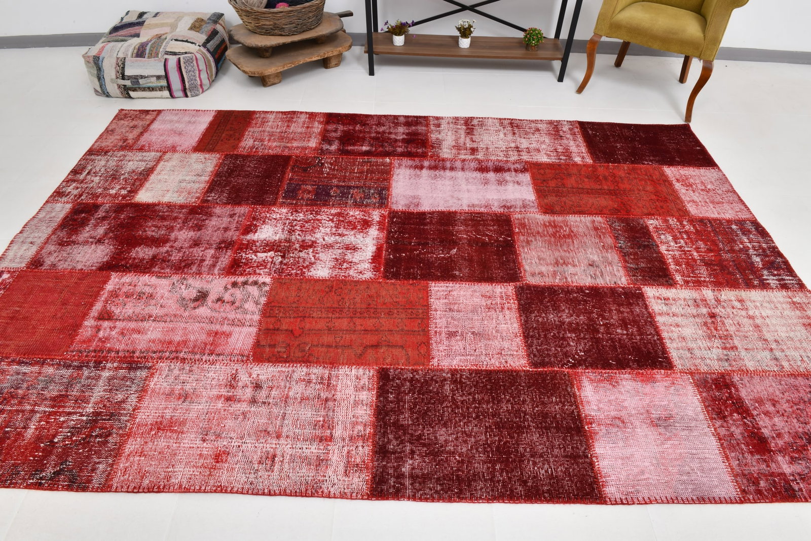 6'10'' x 10'0'' Handmade Vintage Wool Patchwork Rug - 19080 - 3