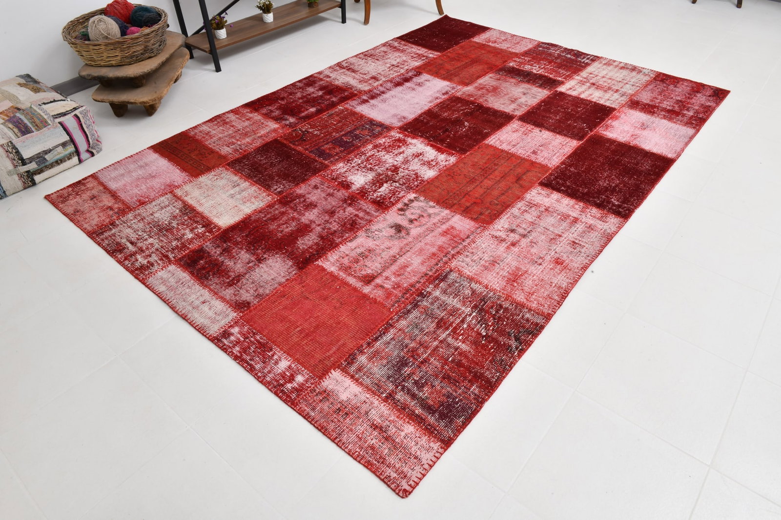 6'10'' x 10'0'' Handmade Vintage Wool Patchwork Rug - 19080 - 4