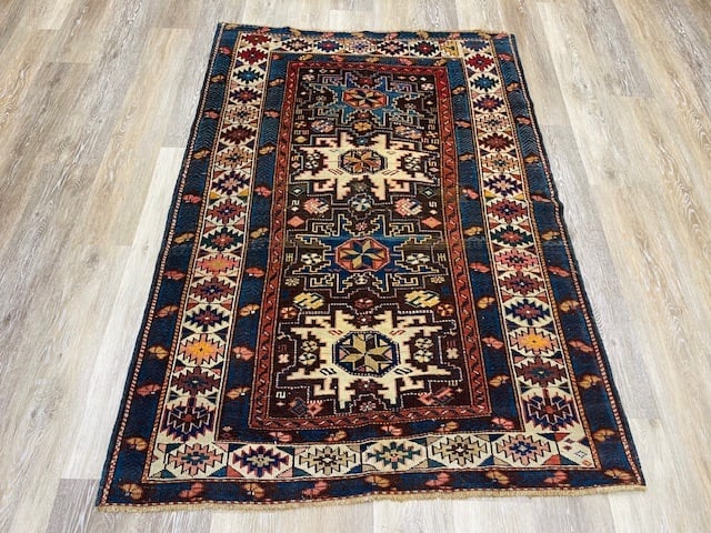 Antique Lesghi Kazak Caucasian Rug-4927: Title:Antique Lesghi Kazak Caucasian Rug-4927 Description:Antique Kuba Caucasian rug from northeast Caucasian, size 3 ft. 5 inches by 6 ft, circa late 19th century in excellent condition , slight