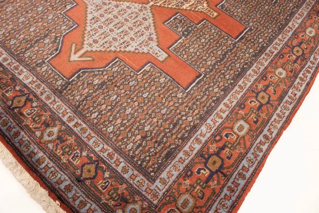 Vintage Orange Geometric 4X5 Bidjar Sanneh Persian Rug - 12