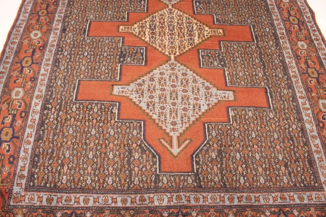 Vintage Orange Geometric 4X5 Bidjar Sanneh Persian Rug - 13