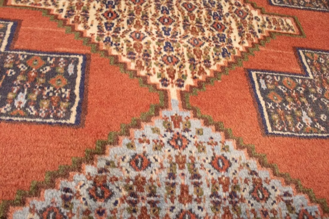Vintage Orange Geometric 4X5 Bidjar Sanneh Persian Rug - 14