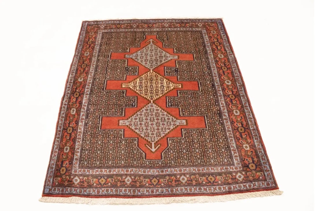 Vintage Orange Geometric 4X5 Bidjar Sanneh Persian Rug - 15