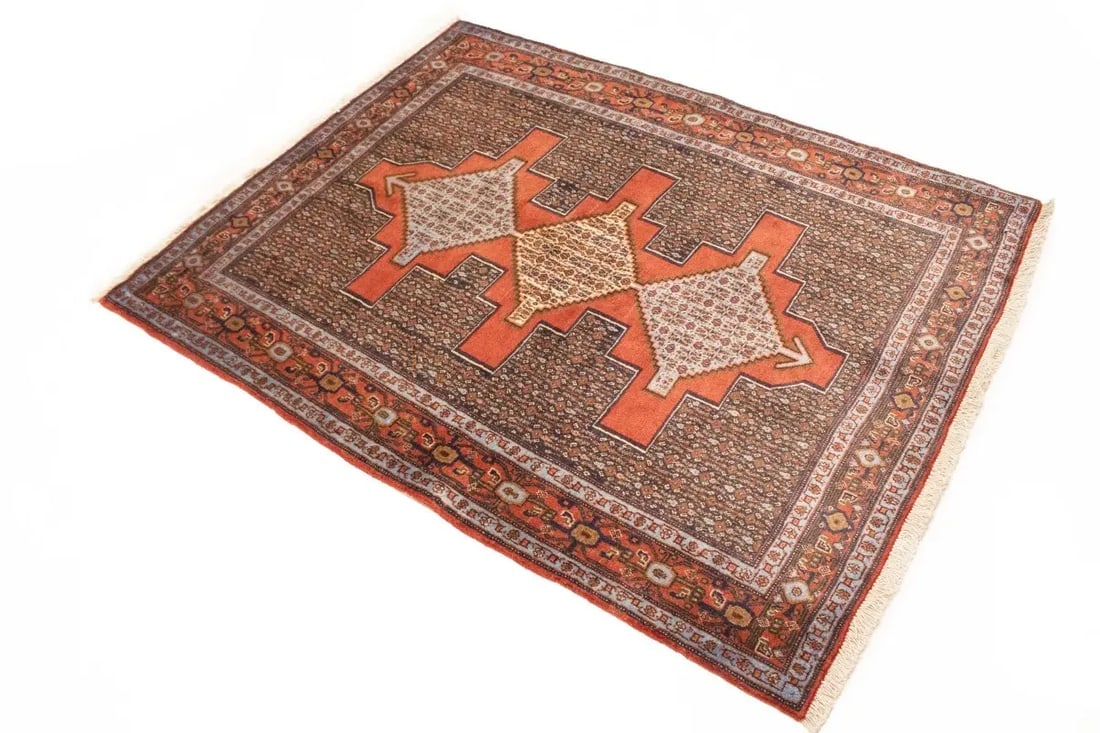 Vintage Orange Geometric 4X5 Bidjar Sanneh Persian Rug - 5
