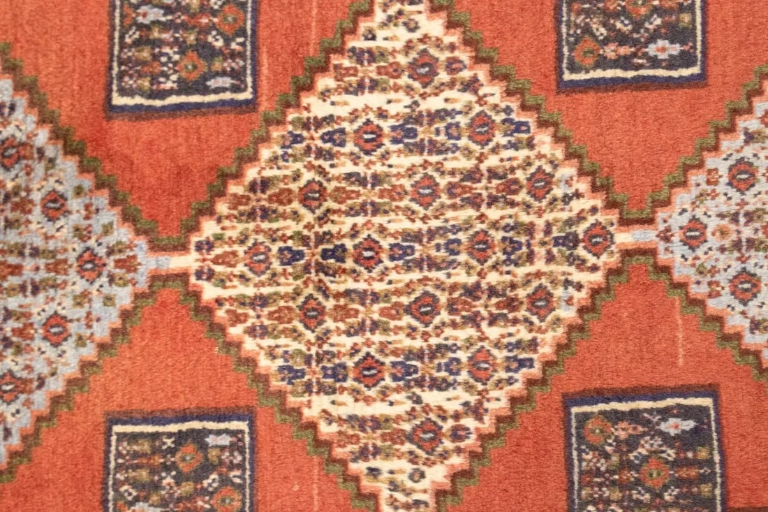 Vintage Orange Geometric 4X5 Bidjar Sanneh Persian Rug - 8