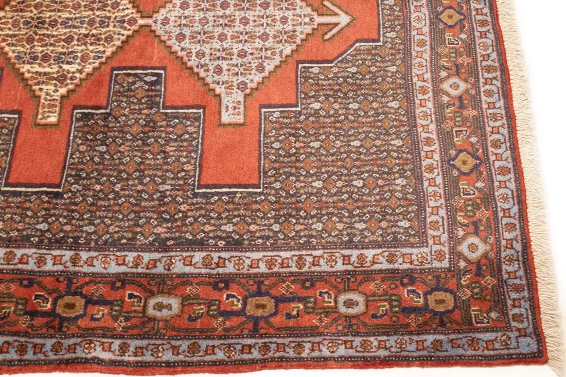 Vintage Orange Geometric 4X5 Bidjar Sanneh Persian Rug - 9