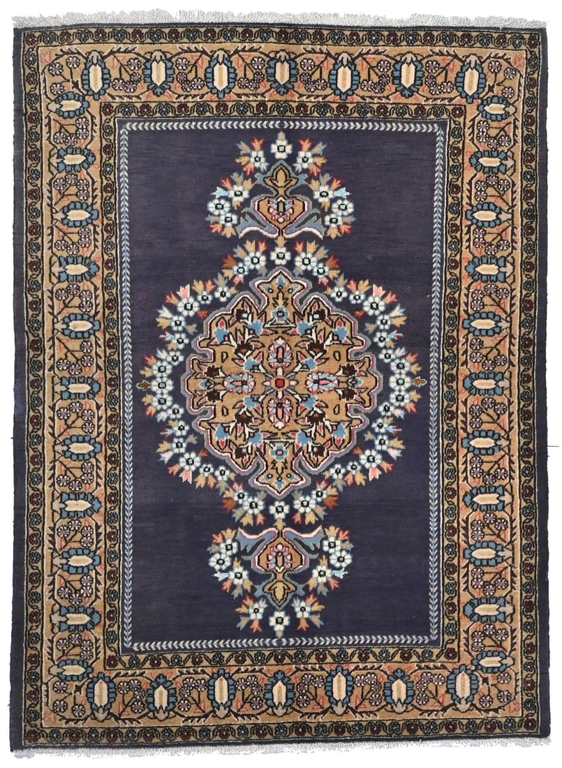 Vintage Plum Floral 3X5 Shahreza Persian Rug: Title: Vintage Plum Floral 3X5 Shahreza Persian Rug Description:Handmade vintage 3X5 purple Persian rug made with vegetable dyes (fine wool pile and cotton foundation), superior knot count, and alluri