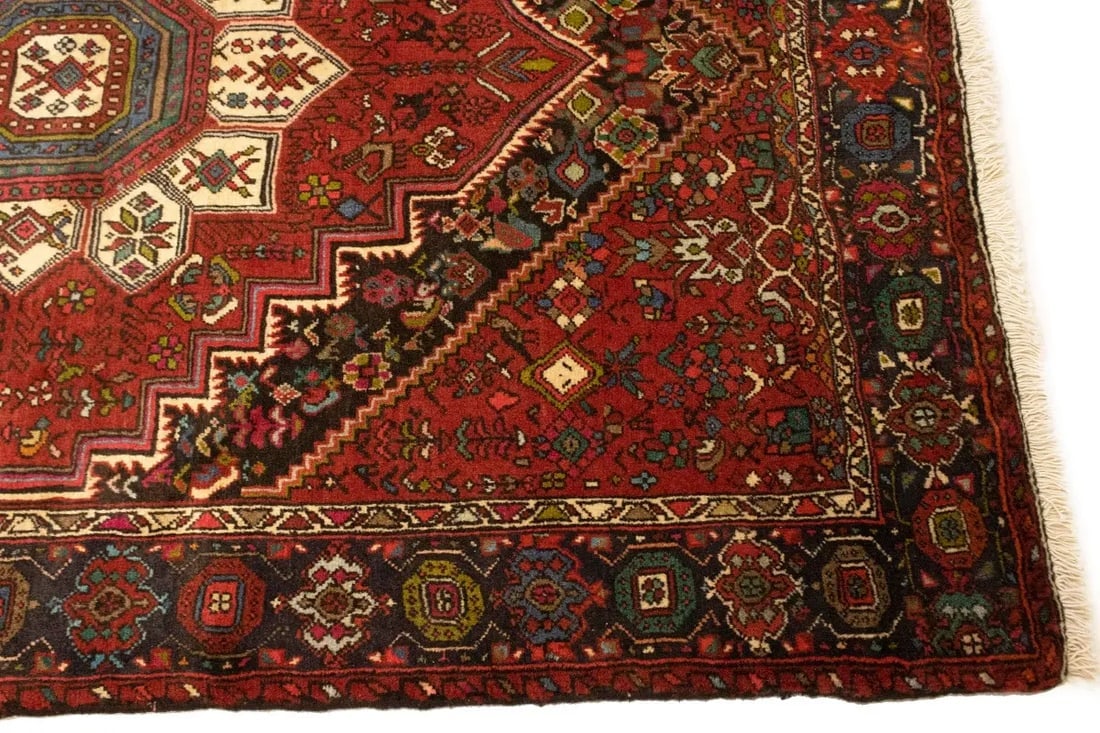 Vintage Geometric Red 3'4X4'9 Bidjar Persian Rug - 10
