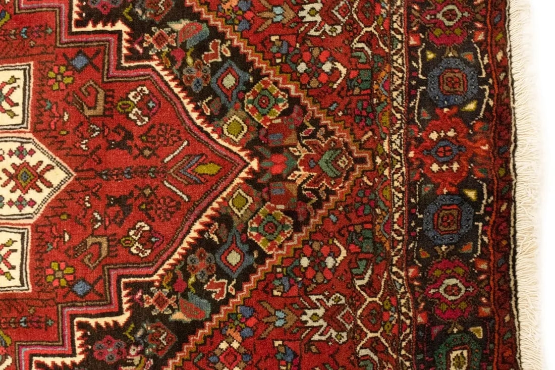 Vintage Geometric Red 3'4X4'9 Bidjar Persian Rug - 11