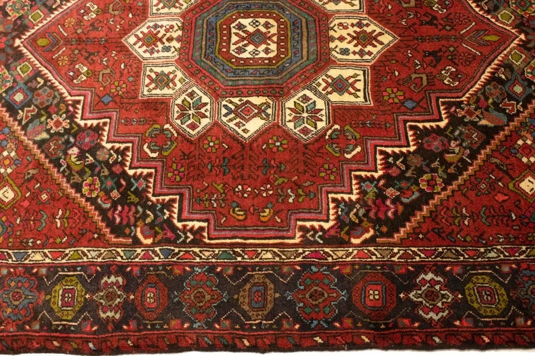 Vintage Geometric Red 3'4X4'9 Bidjar Persian Rug - 12