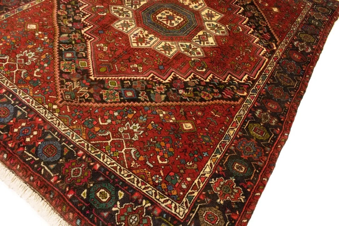 Vintage Geometric Red 3'4X4'9 Bidjar Persian Rug - 13
