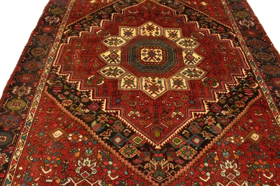 Vintage Geometric Red 3'4X4'9 Bidjar Persian Rug - 14