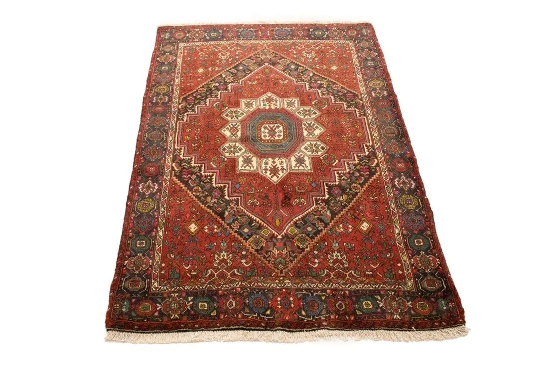 Vintage Geometric Red 3'4X4'9 Bidjar Persian Rug - 15