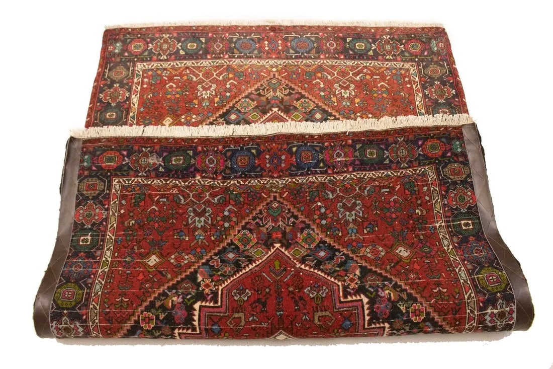 Vintage Geometric Red 3'4X4'9 Bidjar Persian Rug - 17