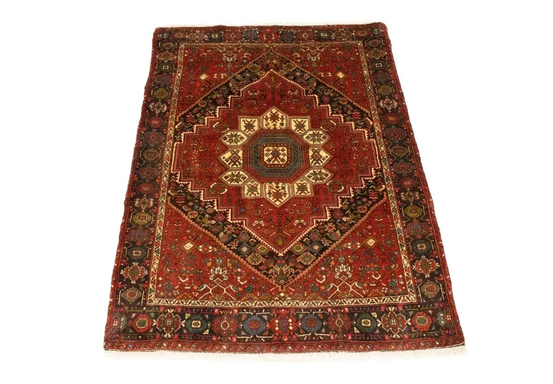Vintage Geometric Red 3'4X4'9 Bidjar Persian Rug - 3