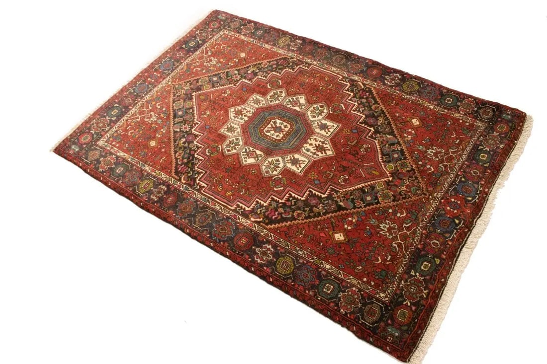 Vintage Geometric Red 3'4X4'9 Bidjar Persian Rug - 5