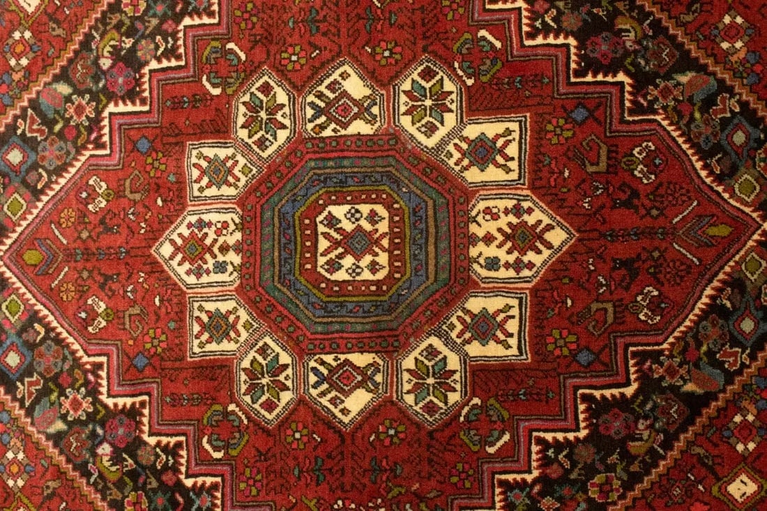Vintage Geometric Red 3'4X4'9 Bidjar Persian Rug - 8