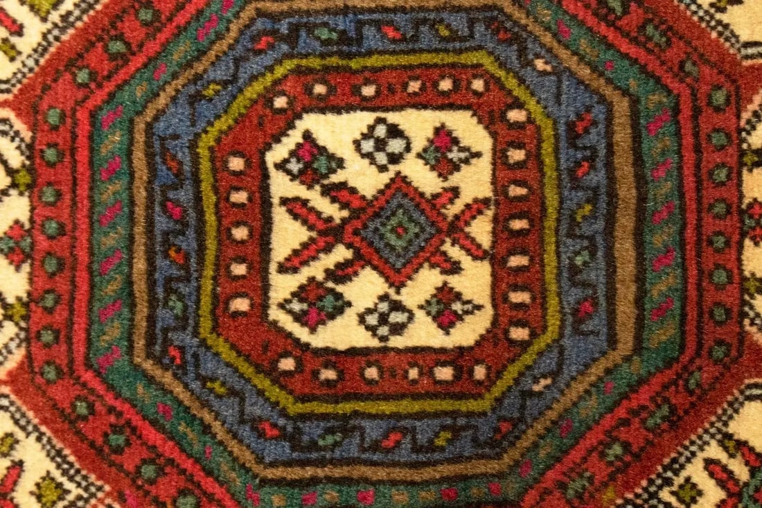 Vintage Geometric Red 3'4X4'9 Bidjar Persian Rug - 9