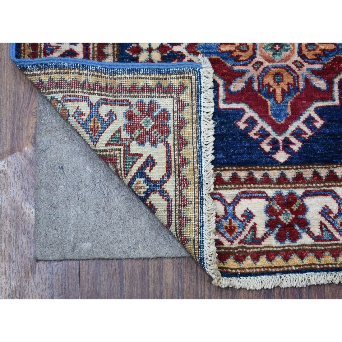 Hand Knotted Denim Blue Soft Wool Super Kazak Oriental Runner Rug - 2