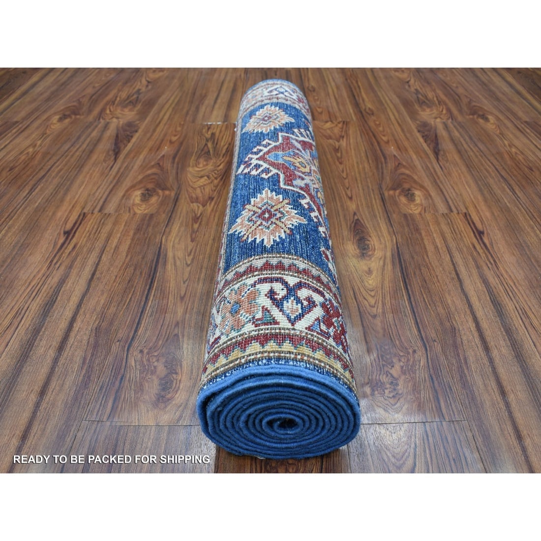 Hand Knotted Denim Blue Soft Wool Super Kazak Oriental Runner Rug - 4