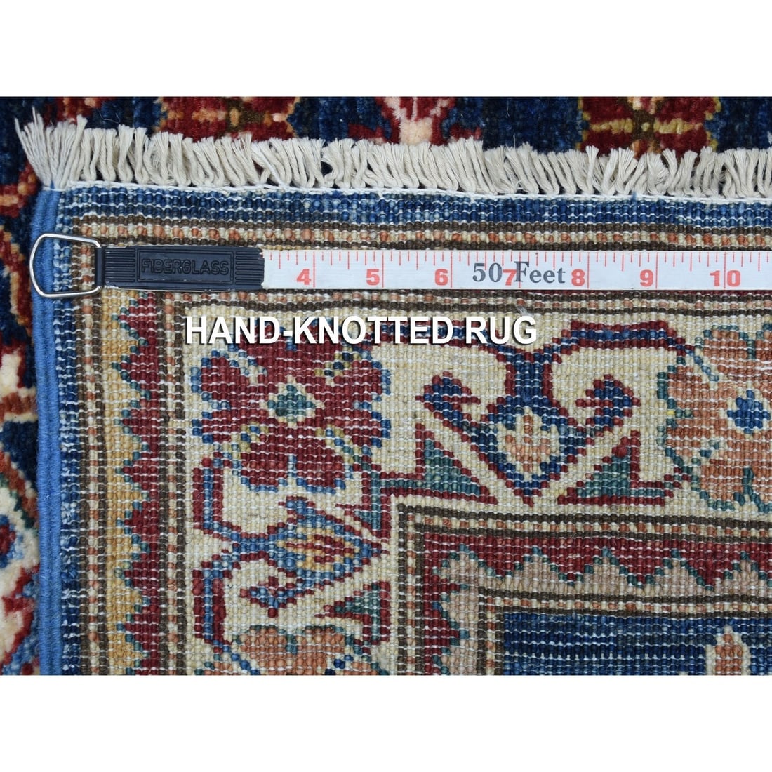 Hand Knotted Denim Blue Soft Wool Super Kazak Oriental Runner Rug - 6