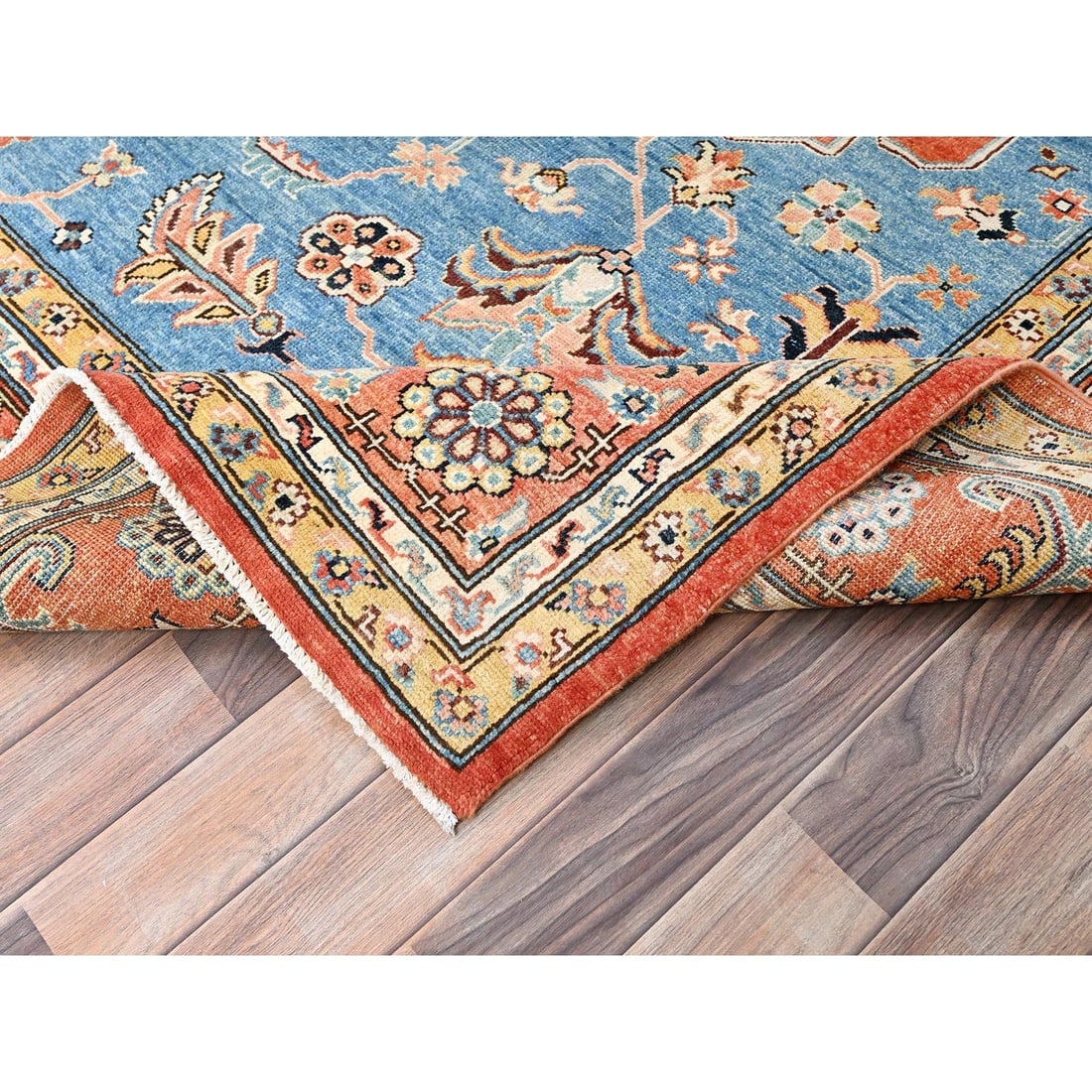 Orange, Soft Wool, Afghan Peshawar, Hand Knotted, Oriental Rug - 6