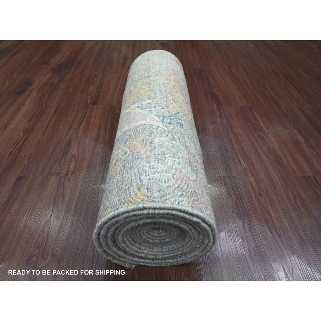 Gray Peshawar Birds of Paradise Design Hand Knotted Wool Runner Rug - 4