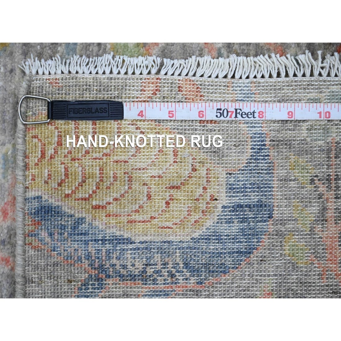 Gray Peshawar Birds of Paradise Design Hand Knotted Wool Runner Rug - 6