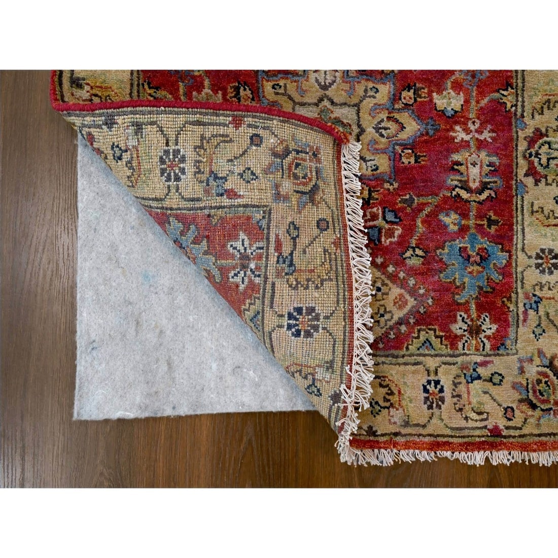 Fire Brick Red, Karajeh Design, Pure Wool, Hand Knotted Runner Rug - 3