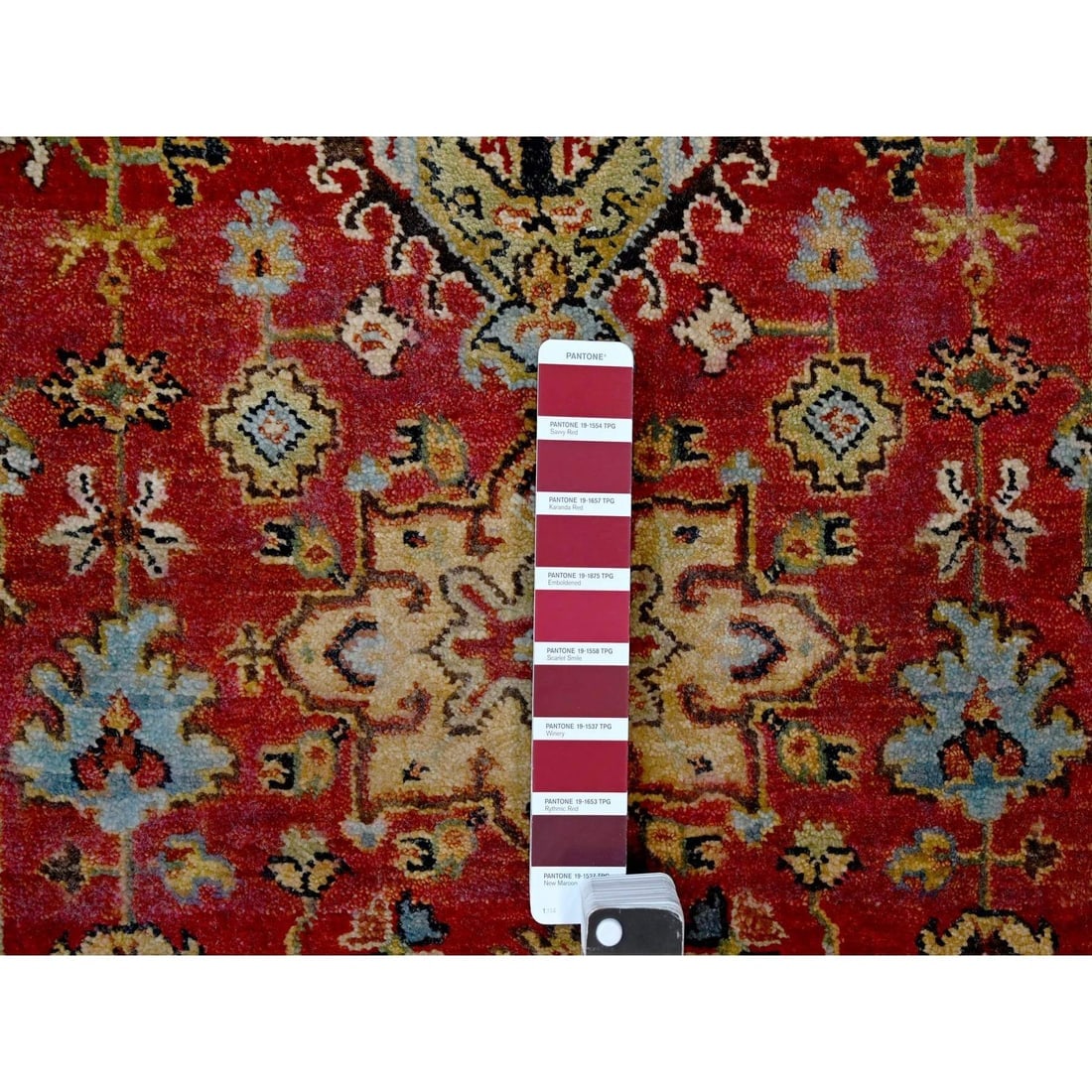 Fire Brick Red, Karajeh Design, Pure Wool, Hand Knotted Runner Rug - 4