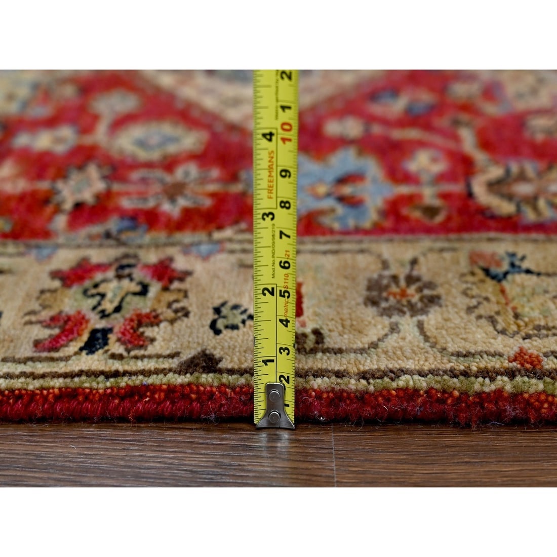 Fire Brick Red, Karajeh Design, Pure Wool, Hand Knotted Runner Rug - 7