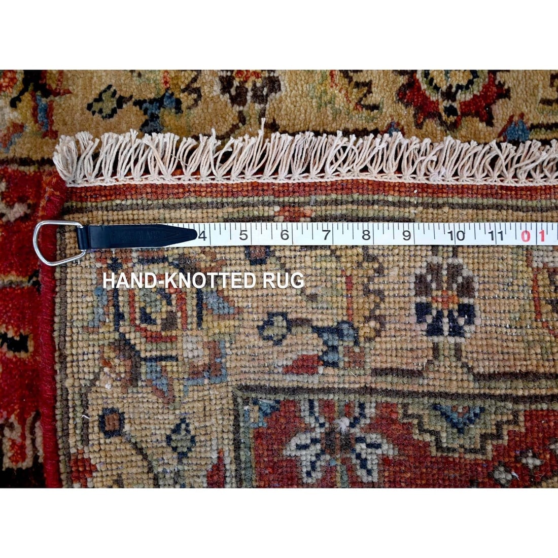 Fire Brick Red, Karajeh Design, Pure Wool, Hand Knotted Runner Rug - 8