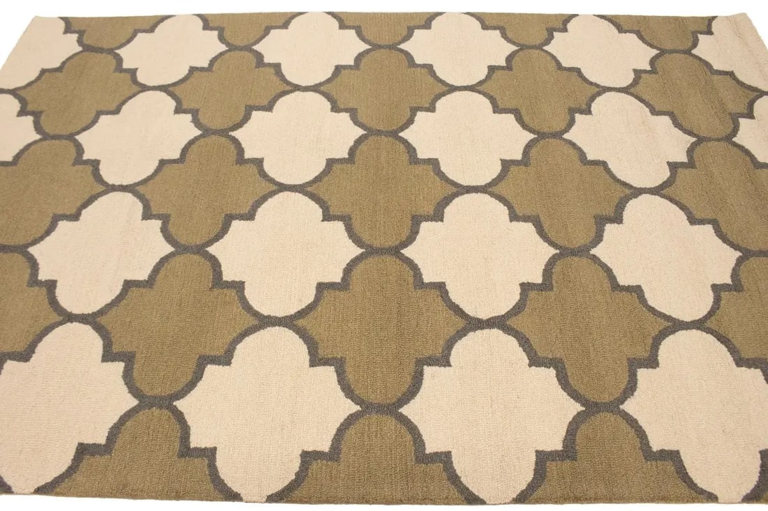 Cream and Beige Trellis 5X8 Hand-Tufted Modern Rug - 7