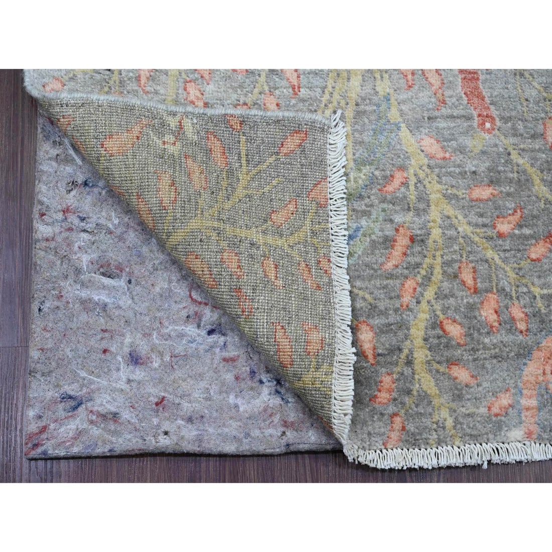 Gray Afghan Peshawar Birds Design Soft Wool Hand Knotted Runner Rug - 2