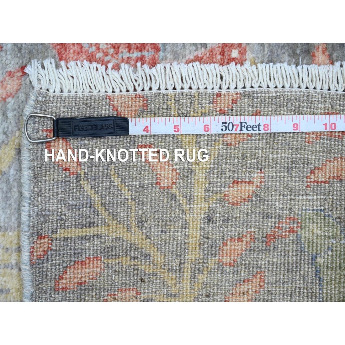 Gray Afghan Peshawar Birds Design Soft Wool Hand Knotted Runner Rug - 6