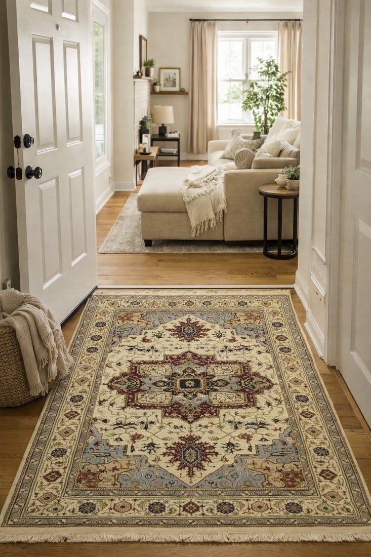 Cream Geometric Floral 6X8 Oriental Rug - 2