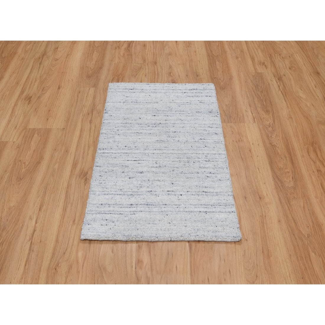 Frost Gray Hand Loomed Modern Striae Design Tone on Tone Pure Wool Rug - 2