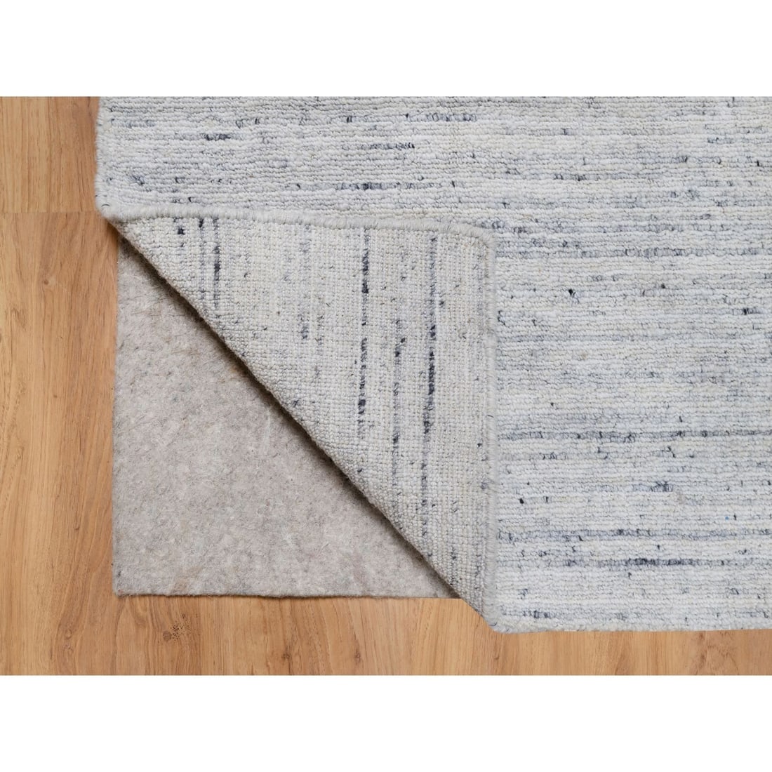 Frost Gray Hand Loomed Modern Striae Design Tone on Tone Pure Wool Rug - 3
