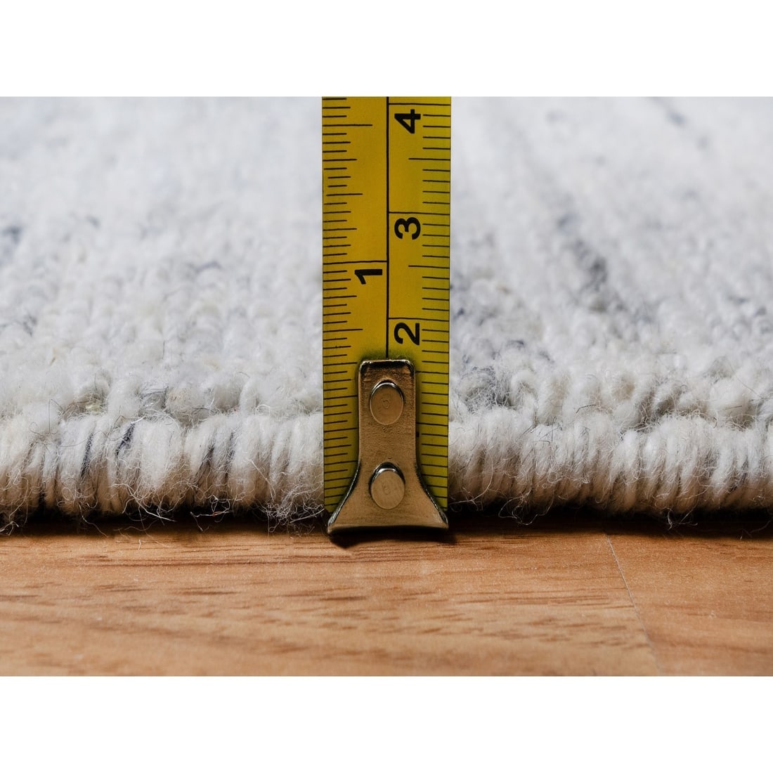 Frost Gray Hand Loomed Modern Striae Design Tone on Tone Pure Wool Rug - 7