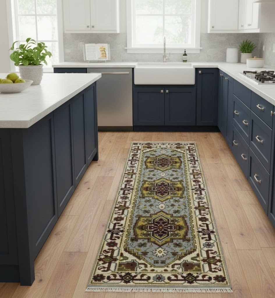 Light Gray Geometric 2'5X8'0 Heriz Serapi Oriental Runner Rug - 2
